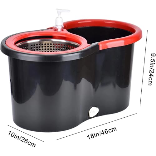 360° Spin Mop Bucket Sets with Wring System in 3 Microfiber Heads, Stainless Steel Basket 61" Extended Handle Floor Cleaning (Black)