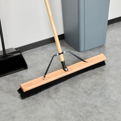 Restaurantware-BROOM HEAD ONLY: Clean Tek Professional 30-Inch Broom Head, 1 Heavy-Duty Push Cleaning Tool - Handle And Brace Sold Separately, Fine Plastic Bristles, Wooden, Commercial Use - size: 30", style: Wood, with Fine Flagged Bristles