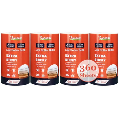 4 inch Lint Roller Refills Only for Scotch Brite, Everyday Clean Lint Roller Refills 4 Pack, Pet Hair Pickup Extra Sticky 90 Sheets per Refill, 360 Adhesive Sheets Total (1 3/4 inch Inside Diameter) - size: Inside Dia. 1 3/4 inch