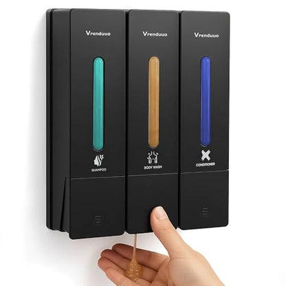 Shampoo and Conditioner Dispenser,Shower Dispenser 3 Chamber No Drill,Shower Soap Dispenser Wall Mounted for Bathroom Hotel with Upgrade Pump Head,3 * 400ml(Black 3 Chamber) - color: Black 3 Chamber