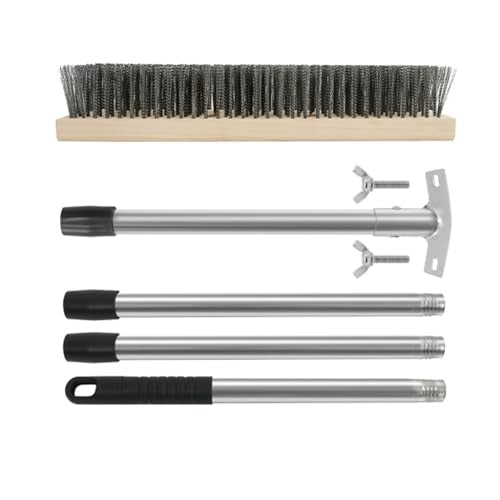 Heavy Duty Floor Scrubber,Deck Brush with Long Handle,56L''×12W Stainless Steel Wire Scrub Brush, Stiff Metal Bristle Scrubber Broom for Deck, Concrete, Patio Floor Cleaning Moss Removal