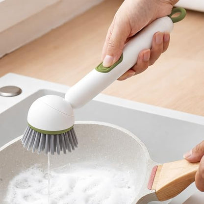 Dish Brush with Soap Dispenser- Kitchen Cleaning Brush, Adjustable Head Scrubber for Pots Pans Sink Cleaning Tool with Handle(Green) - color: Green