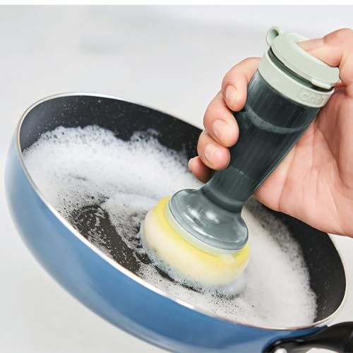 Kitchen Dish Brush with Soap Dispenser, Plastic Bristles, Pan Pot Scrubbing Brush for Sink Cleaning (Random) (Random Colour)