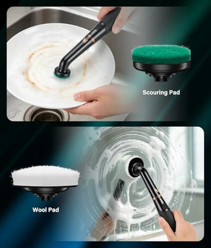 2026 Upgraded Cordless Electric Spin Scrubber, 360° High-Torque Rotation, 3 Speed, 2600mAh Rechargeable, IPX7 Waterproof with 11 Brush Heads, Cleaning Brush for Grout, Tiles, Sinks, Crevices
