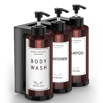 Plastic Soap Dispenser，Wall Mount Shower Pump，No-Drill Wall Mounted Shower Soap Dispenser，Shampoo and Conditioner Dispenser Modern Refillable Shampoo Pump Bottles for Shower Soap - color: 3pcs 300ml