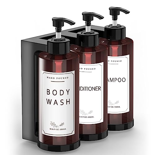 Plastic Soap Dispenser，Wall Mount Shower Pump，No-Drill Wall Mounted Shower Soap Dispenser，Shampoo and Conditioner Dispenser Modern Refillable Shampoo Pump Bottles for Shower Soap - color: 3pcs 300ml