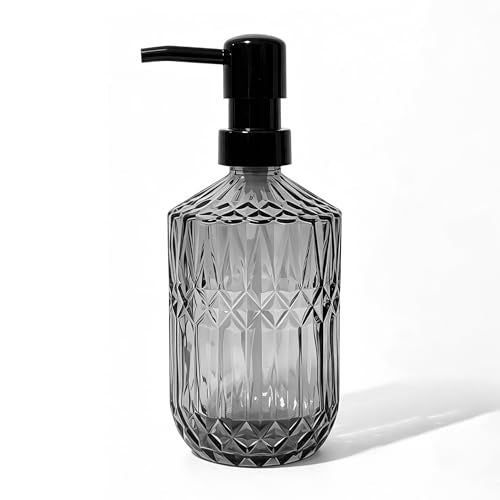 Grey Glass Soap Dispenser with Black Pump, 15oz Liquid Hand Dispenser, Refillable Lotion Dish Soap Dispenser for Modern Home Decor, Bathroom, Kitchen Countertop, Hotel - color: Dark Grey
