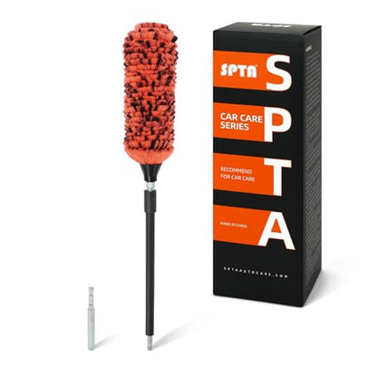 SPTA 1 Pc Soft Microfiber Extended Reach Rim Drill Wheel Brush,Microfibre Wheel Brush with 1 adddtional Drill Adapter for Electric Drill -BRFCD51