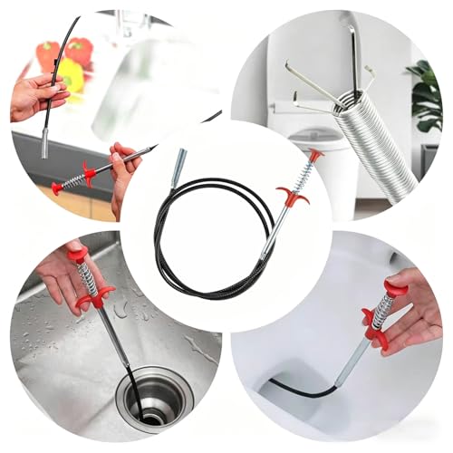 79 Inch Drain Snake Clog Remover Tool, 4-Claw Flexible Grabber for Hair in Toilet, Sink, Shower, Kitchen, Bath Tub & Sewer Drain Unclog (Black)