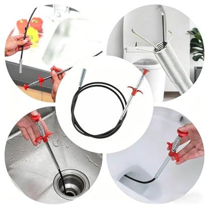 79 Inch Drain Snake Clog Remover Tool, 4-Claw Flexible Grabber for Hair in Toilet, Sink, Shower, Kitchen, Bath Tub & Sewer Drain Unclog (Black)