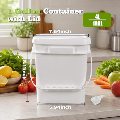 DEMORA 1Gallon Food Grade Square Plastic Bucket with Lid, Clear Airtight Storage Container, Reusable Pail for Kitchen Food Water Ice Cream Household Use 4Pcs (2 White+2 Transparent) - color: White+transparent