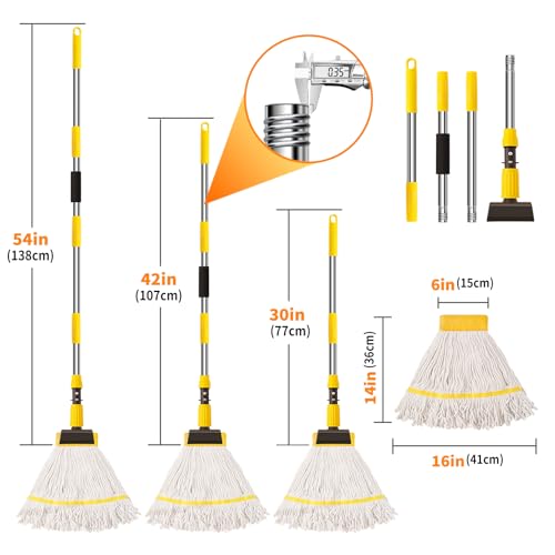 Professional Commercial Mop Industrial Heavy Duty Mop with 54" Long Handle ,Wet Mop for Home,Workshop,Garage Floors Cleaning,with 53'' Stainless Steel Mop Handle,Yellow