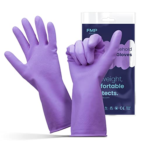 FMP Brands 3/6/12/60 Pairs Cleaning Gloves, Waterproof Rubber Gloves for Washing Dishes, Non-Slip Latex Dishwashing Gloves - color: Purple, size: Large (Pack of 6)