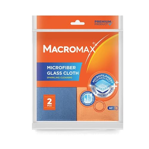Macro Max Microfiber Glass Cloth 2‑Pack – Lint‑Free, Reusable Window & Mirror Wipes, High‑Absorbency Microfilament Cloth for Streak‑Free Shine, Perfect for Glass, Mirrors, Car & Electronics - color: Window Cleaning, size: Package of 2