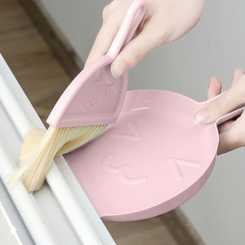 Mini Broom Dustpan Set Plastic Handheld Brush Smile Face Design for Tabletop Office Keyboard Dust Pink 90g Lightweight Soft Efficient for Desktop Tight Spaces - color: Pink