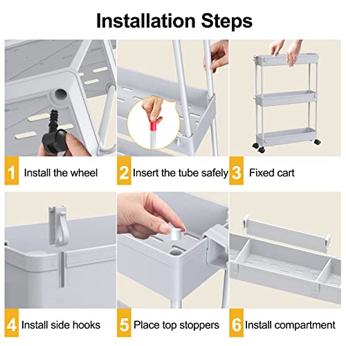 SPACELEAD Slim Storage Cart 4 Tier,Bathroom Organizer Rolling Utility,Mobile Shelving Unit Slide Out for Office, Kitchen, Laundry Room & Narrow Places,Gray - color: Gray
