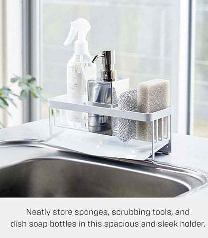 Yamazaki Home Tower Self-Draining Sponge and Soap Bottle Rack, Kitchen Sink Organizer Metal Holder with Removable Tray - Steel - color: White