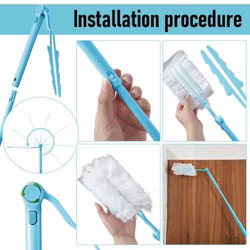 Colingmill 4 Pcs 3 ft Replacement Handles Compatible with Duster Refills, Long Extended Handle Only, Adjustable Length for Ceiling Fans, Blinds, Shelves, Windows, Foldable & Extendable (Sky Blue) - color: Sky Blue