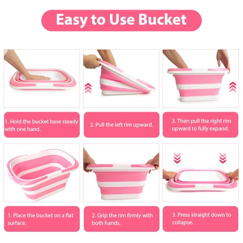 Collapsible Mop Bucket 4.2 Gallon(16L), Space-Saving Foldable Cleaning Bucket with Handle & Hanging Hole for Home, Swimming Pool, Camping, Car Wash & Outdoor (Pink White) - color: Pink White