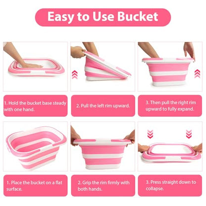 Collapsible Mop Bucket 4.2 Gallon(16L), Space-Saving Foldable Cleaning Bucket with Handle & Hanging Hole for Home, Swimming Pool, Camping, Car Wash & Outdoor (Pink White) - color: Pink White