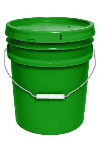 MKS Plastics 5-Gallon Bucket with Airtight Lid – Made in USA, Food Grade BPA Free Plastic, Heavy Duty Multi-Use, Metal Handle with Grip, Stackable Storage – Green, 1 Pack - color: Green, size: 1