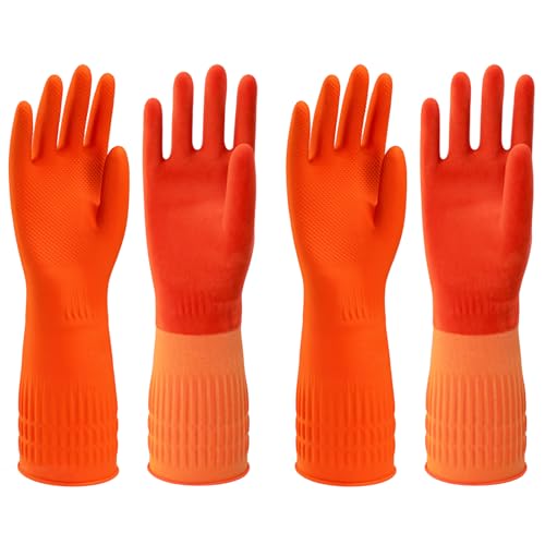 North Tower Kitchen Washing Room Gloves Fleece Lined, Reusable, Waterproof with Extra-Long Cuff & Anti-Slip Design for Household & Kitchen Use,15",2 Pairs Large - size: Large（38cm）