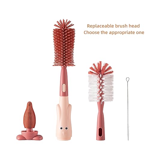 Chemimoso Cup Cleaning Brush, Silicone Baby Bottle Brush with Stand, Large Handle Water Bottle Brush Cleaner Set, with a Tiny Cup Lid Gap Cleaning Brush, Cup Lid Cleaner Brushes Kit, Pink - color: Pink 2