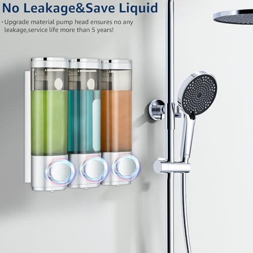 Shampoo and Conditioner Dispenser 3 Chamber No Drill,Shower Soap Pump Dispenser Wall Mounted,Body Wash Dispenser,Shower Gel Shampoo Holder for Bathroom Accessories, (Silver 3) - color: Silver 3