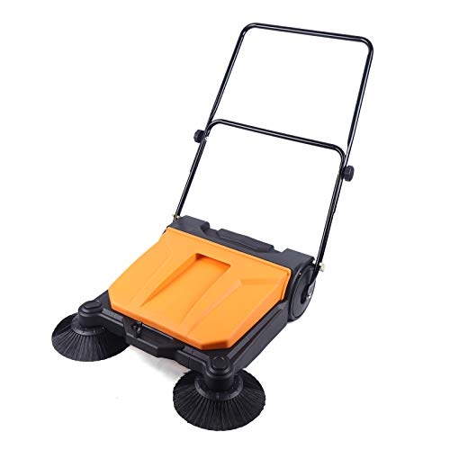 26'' Manual Sweeper Orange Belt 55 Liters Large-Capacity Trash Can Double Push Commercial Sweeper Floor Broom Cleaner SuitableRoads Chicken Farms Stations Airports