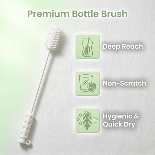 purifyou 16” Platinum Silicone Bottle Brush Set - Long Handle Bottle Cleaning Brush with Nylon Detail Brush, Non-Scratch Water Bottle Cleaner for Tumblers, Glass Jars, etc