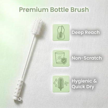 purifyou 16” Platinum Silicone Bottle Brush Set - Long Handle Bottle Cleaning Brush with Nylon Detail Brush, Non-Scratch Water Bottle Cleaner for Tumblers, Glass Jars, etc