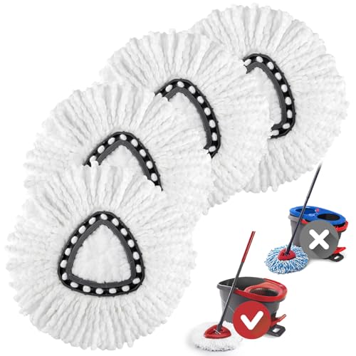 Spin Mop Heads Replacements for O Cedar Triangle Swivel Mops, 4 Pack Microfiber Mop Refills, Deep Cleaning, Machine Washable, Easy to Install - size: 4 Mop Heads(1 Tank System)