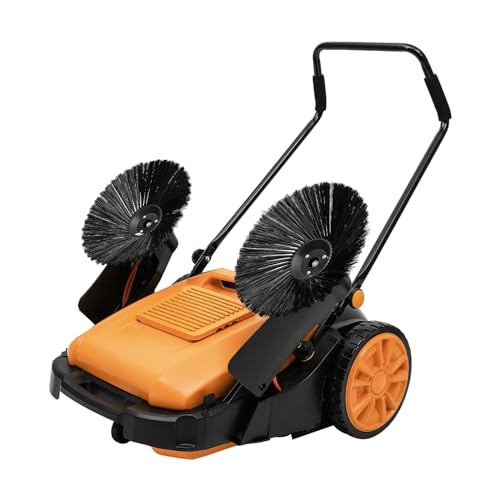 41.34 Inch Wide Outdoor Hand Push Floor Sweeper,55L/14.53 Gal Adjustable Handle Nylon Brush Push Power Sweeper,Easy to Push Floor Sweepers,Push Lawn Sweepers with 5 Gears
