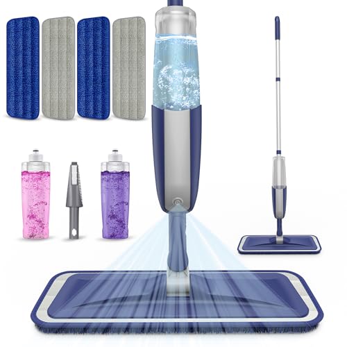 Spray Mops for Hardwood Floor Cleaning: MEXERRIS Wet Dust Mops with 4 Reusable Pads for Swiffer Powermop & 2 Refillable Bottles - Wood Floor Mop Home Commercial Mops for Tile Wood Laminate Vinyl - color: Gray