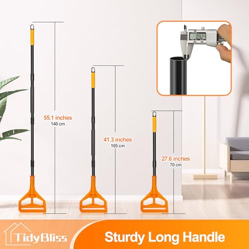 TidyBliss Mop Handle Commercial Heavy Duty, 55 inches Long Handle Industrial String Mop Stick Replacement Pole with Improved Looped-end Clamp for for Floor Cleaning (Orange)