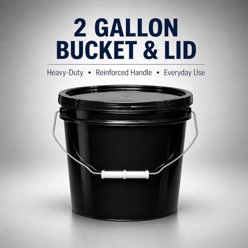 MKS Plastics 2-Gallon Bucket with Airtight Lid – Made in USA, Food Grade BPA Free Plastic, Heavy Duty Multi-Use, Metal Handle with Grip, Stackable Storage – Black, 6 Pack - color: 2 Gallon - Black, size: 6