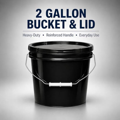 MKS Plastics 2-Gallon Bucket with Airtight Lid – Made in USA, Food Grade BPA Free Plastic, Heavy Duty Multi-Use, Metal Handle with Grip, Stackable Storage – Black, 6 Pack - color: 2 Gallon - Black, size: 6