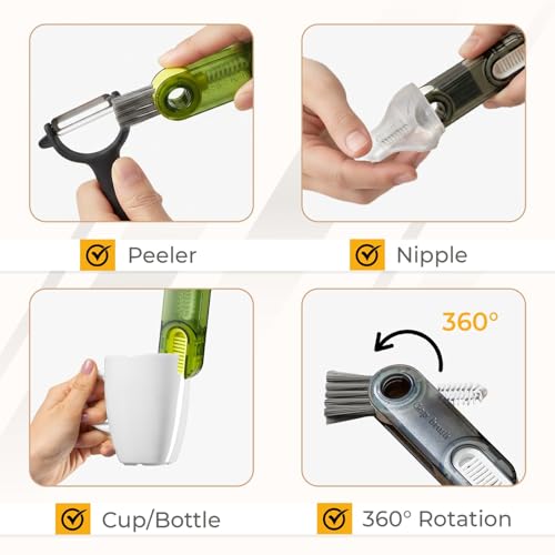 Multifunctional 3-in-1 Cleaning Brush for Cups, Bottles & Keyboards – Portable Glass & Lid Gap Cleaner for AirPods, Hard-to-Reach Corners – ABS & Silicone Compact Design (Blue/Dark Grey/Green).