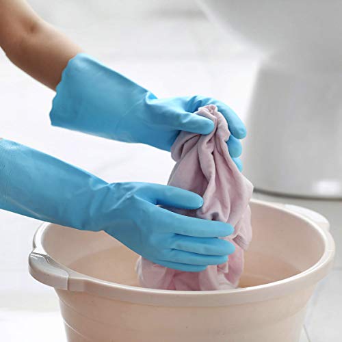 HSL Household Cleaning Gloves - Reusable Kitchen Dishwashing Gloves with Latex Free, Cotton lining, Waterproof, Non-Slip (Small, 2 Pairs) - color: Blue+pink, size: Small (Pack of 2)