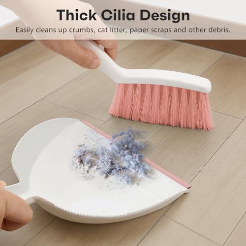 NACENA Handheld Dustpan and Broom Set – Mini Compact Brush Combo for Desktop, Sofa, Car & Kitchen Crumbs Small Cleaning Tool with Stiff Bristles, Pink - color: Pink-1, size: 1 Pack