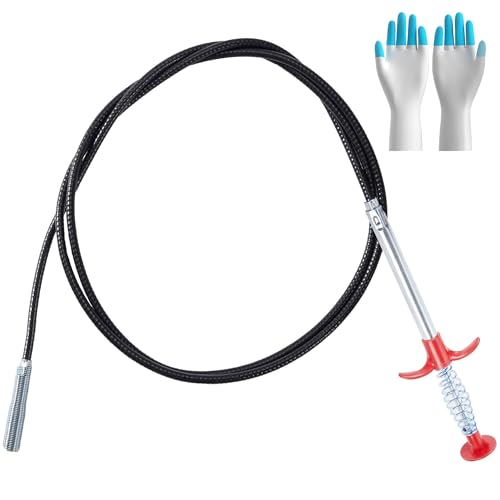 Flexible 79” Drain Snake For Bathroom, Sink And Tub – 1 Pair Reusable Gloves Included – Fast and Effective Drain Clog Remover Solution (Pack of 1-79" Red) - style: Pack of 1 - 79" Red
