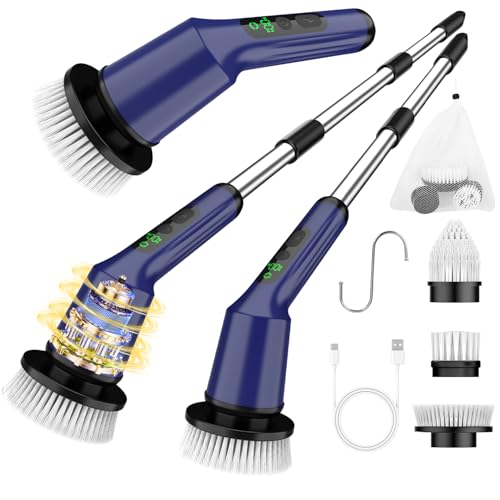 Electric Spin Scrubber for Cleaning Bathroom, Shower Scrubber Cordless Cleaning Brush with IPX7 Waterproof & 2 Speed, 3 Brush Heads, Bathroom Cleaning Supplies for Shower Tub Kitchen Tile Toilet Navy - color: Navy, size: 3 Brush Heads