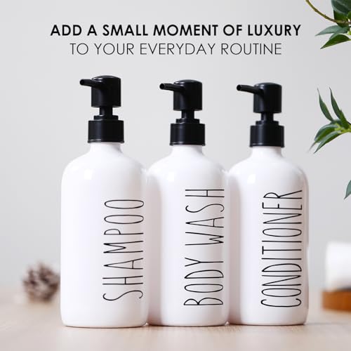 HOMCDALY Shampoo and Conditioner Dispenser Set of 3, 21oz Shower Soap Bottles with Pump, Refillable Shampoo Conditioner Body Wash Dispenser, Bathroom Shower Shampoo Bottles, shampoo container(P-White) - color: White-21oz