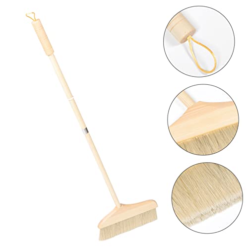 SOLUSTRE Broom Soft Bristle Detachable Broom for Easy Storage Long Handle Floor Cleaning White Hair Bristles - color: Khaki