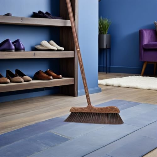 Garneck Wooden Patio Cleaning Broom with Long Handle Soft Bristles Floor Sweeper for Indoor and Outdoor Use Scratch Decking Scrub Brush for Courtyard and Garage Cleaning