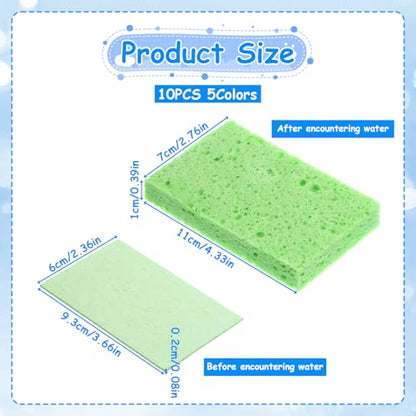 10 Pcs Cellulose Kitchen Sponges, Natural Compressed Sponges Reusable Non Scratch Sponge for Kitchen Dish Washing Bathroom Cars Cut-Outs DIY Scrub Sponge for Cleaning