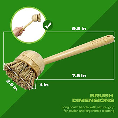 JuneLily Long Coconut Dish Brush Plant-Based Vegan for Kitchen Bathroom Cleaning Produce Washing Dishes (Long Dish Brush) - color: Long Dish Brush