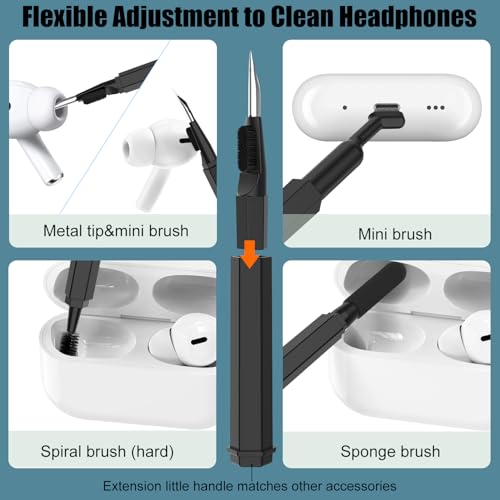 VICHYIE 20 in 1 Multifunctional Cleaner Kit for Electronic Devices, Keyboard Cleaning Brush, Headphones Cleaner Kit for AirPods, Multi-Tool for Cleaning Laptop, Earbuds, Camera, Cellphones (Black) - color: Black