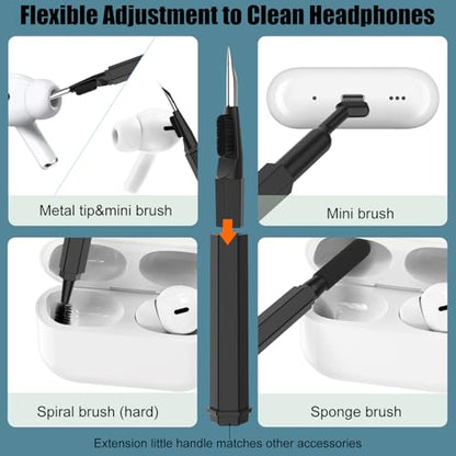 VICHYIE 20 in 1 Multifunctional Cleaner Kit for Electronic Devices, Keyboard Cleaning Brush, Headphones Cleaner Kit for AirPods, Multi-Tool for Cleaning Laptop, Earbuds, Camera, Cellphones (Black) - color: Black