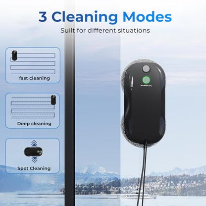 Tosima W5 Window Cleaning Robot, 6400Pa Max Adaptive Suction, Auto-Spray Smart Window Cleaner with Triple Safety System, Intelligent Navigation, Remote Control, for All Smooth Surfaces, Black - color: Black